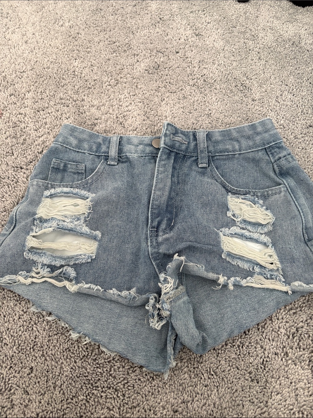 SHEIN Light Blue Distressed Denim Shorts